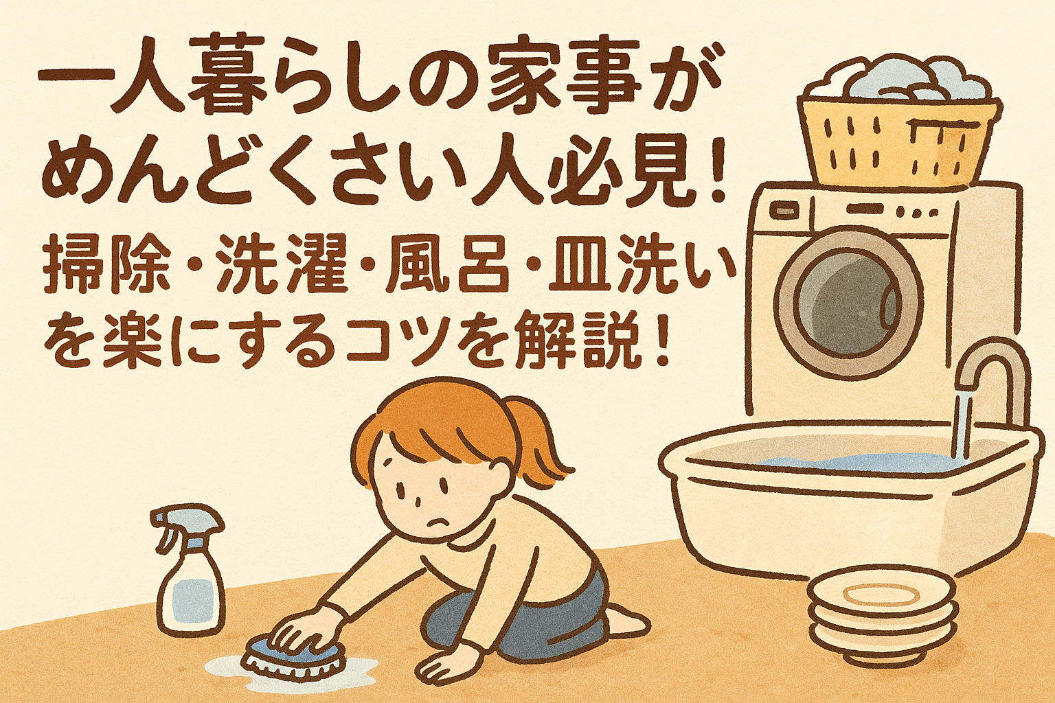 一人暮らしの家事がめんどくさい人必見！掃除・洗濯・風呂・皿洗いを楽にするコツを解説！